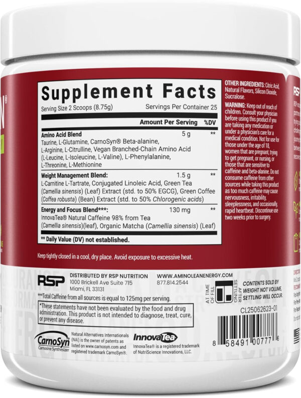 RSP NUTRITION AminoLean Pre Workout Powder, Amino Energy & Weight Management with Vegan BCAA Amino Acids, Natural Caffeine, Preworkout Boost for Men & Women, 30 Serv, Pink Lemonade…