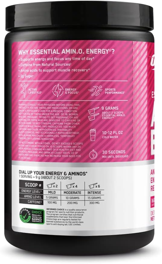 Optimum Nutrition Amino Energy - Pre Workout with Green Tea, BCAA, Amino Acids, Keto Friendly, Green Coffee Extract, Energy Powder - Watermelon, 30 Servings (Packaging May Vary)