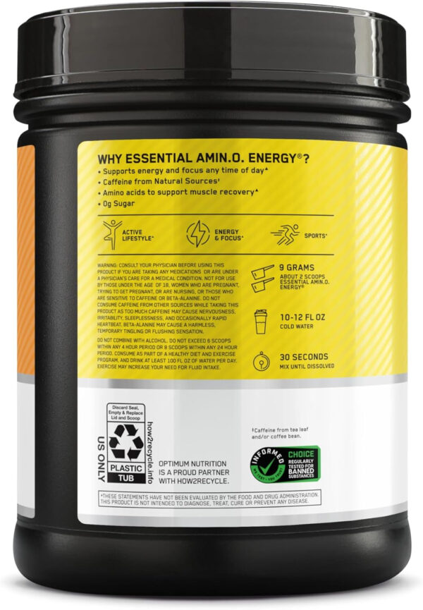 Optimum Nutrition Amino Energy - Pre Workout with Green Tea, BCAA, Amino Acids, Keto Friendly, Green Coffee Extract, Energy Powder - Watermelon, 30 Servings (Packaging May Vary)