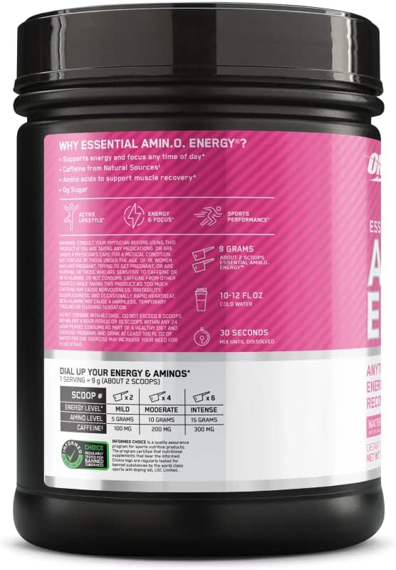 Optimum Nutrition Amino Energy - Pre Workout with Green Tea, BCAA, Amino Acids, Keto Friendly, Green Coffee Extract, Energy Powder - Watermelon, 30 Servings (Packaging May Vary)