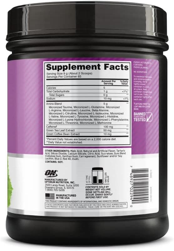 Optimum Nutrition Amino Energy - Pre Workout with Green Tea, BCAA, Amino Acids, Keto Friendly, Green Coffee Extract, Energy Powder - Watermelon, 30 Servings (Packaging May Vary)