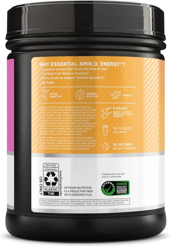 Optimum Nutrition Amino Energy - Pre Workout with Green Tea, BCAA, Amino Acids, Keto Friendly, Green Coffee Extract, Energy Powder - Watermelon, 30 Servings (Packaging May Vary)
