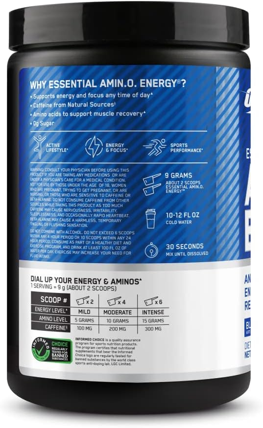 Optimum Nutrition Amino Energy - Pre Workout with Green Tea, BCAA, Amino Acids, Keto Friendly, Green Coffee Extract, Energy Powder - Watermelon, 30 Servings (Packaging May Vary)
