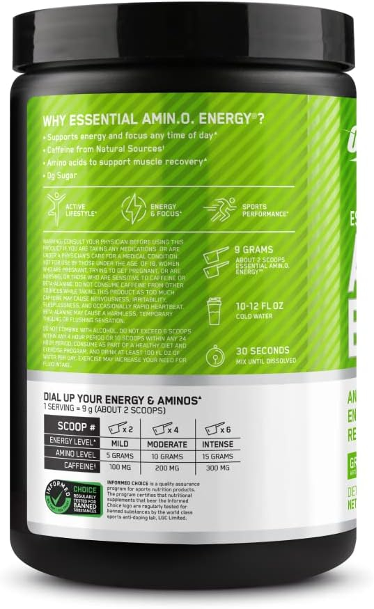 Optimum Nutrition Amino Energy - Pre Workout with Green Tea, BCAA, Amino Acids, Keto Friendly, Green Coffee Extract, Energy Powder - Watermelon, 30 Servings (Packaging May Vary)