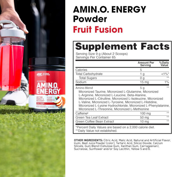 Optimum Nutrition Amino Energy - Pre Workout with Green Tea, BCAA, Amino Acids, Keto Friendly, Green Coffee Extract, Energy Powder - Watermelon, 30 Servings (Packaging May Vary)