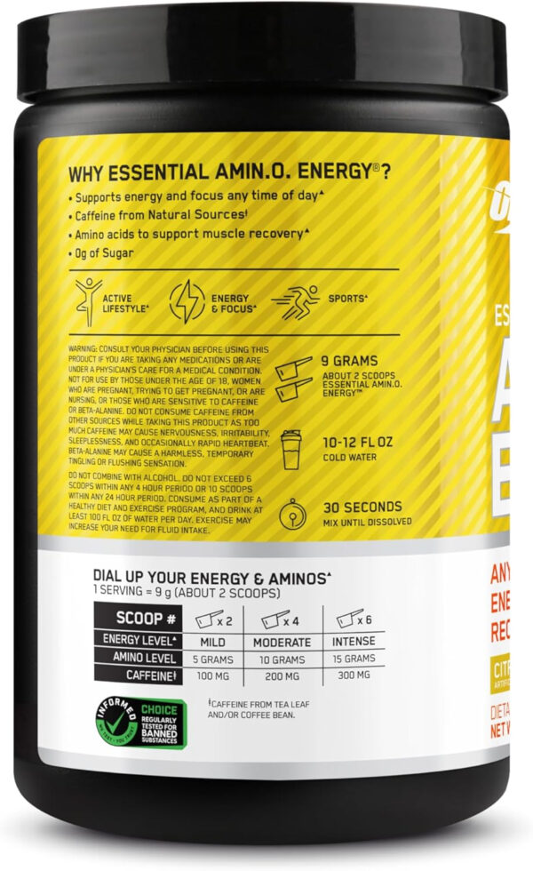 Optimum Nutrition Amino Energy - Pre Workout with Green Tea, BCAA, Amino Acids, Keto Friendly, Green Coffee Extract, Energy Powder - Watermelon, 30 Servings (Packaging May Vary)