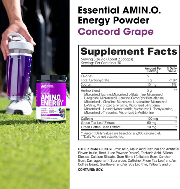 Optimum Nutrition Amino Energy - Pre Workout with Green Tea, BCAA, Amino Acids, Keto Friendly, Green Coffee Extract, Energy Powder - Watermelon, 30 Servings (Packaging May Vary)