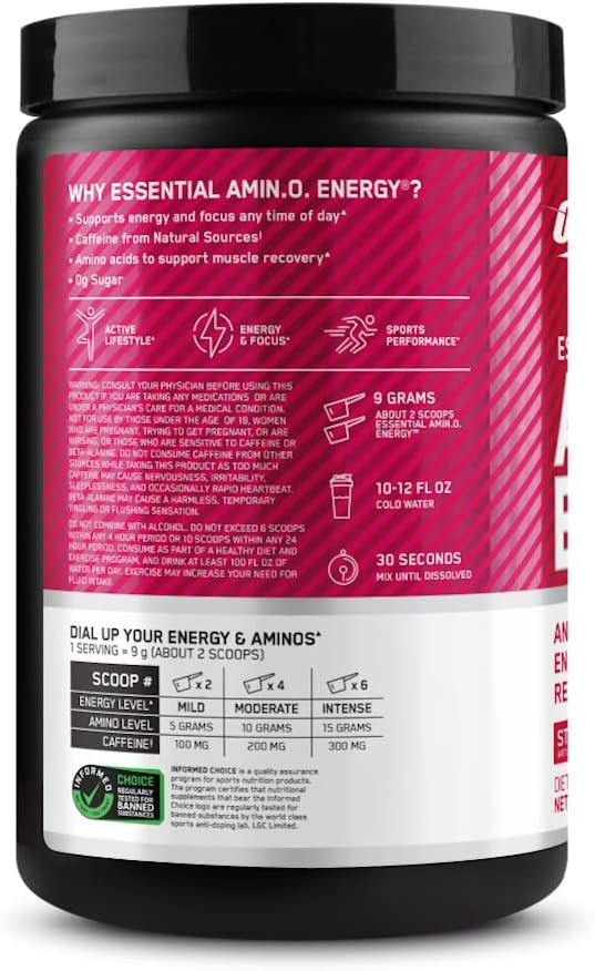 Optimum Nutrition Amino Energy - Pre Workout with Green Tea, BCAA, Amino Acids, Keto Friendly, Green Coffee Extract, Energy Powder - Watermelon, 30 Servings (Packaging May Vary)