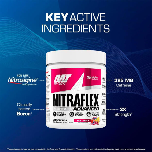 GAT SPORT Nitraflex Advanced Pre-Workout Powder, Increases Blood Flow, Boosts Strength and Energy, Improves Exercise Performance, Men & Women (Fruit Punch, 30 Servings)