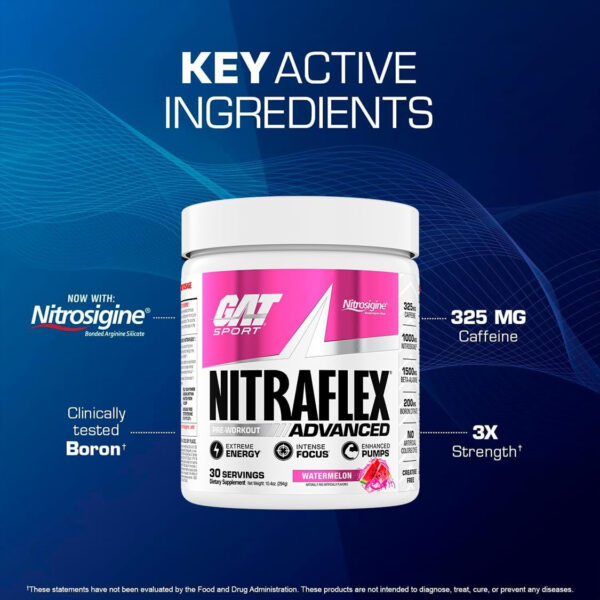 GAT SPORT Nitraflex Advanced Pre-Workout Powder, Increases Blood Flow, Boosts Strength and Energy, Improves Exercise Performance, Men & Women (Fruit Punch, 30 Servings)