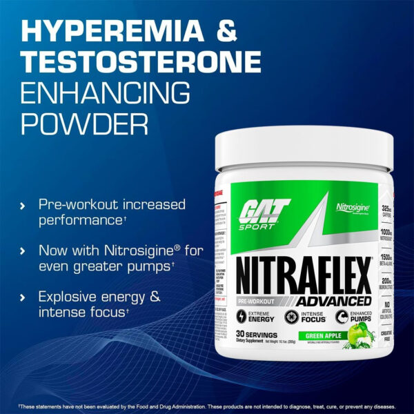 GAT SPORT Nitraflex Advanced Pre-Workout Powder, Increases Blood Flow, Boosts Strength and Energy, Improves Exercise Performance, Men & Women (Fruit Punch, 30 Servings)