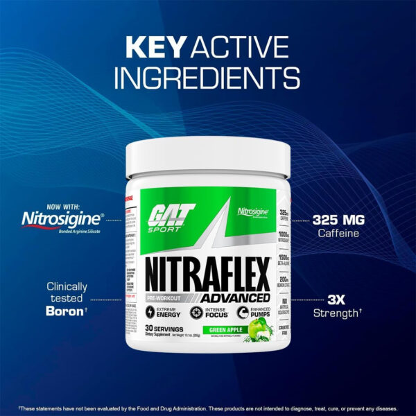 GAT SPORT Nitraflex Advanced Pre-Workout Powder, Increases Blood Flow, Boosts Strength and Energy, Improves Exercise Performance, Men & Women (Fruit Punch, 30 Servings)