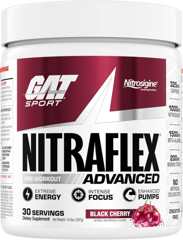 GAT SPORT Nitraflex Advanced Pre-Workout Powder, Increases Blood Flow, Boosts Strength and Energy, Improves Exercise Performance, Men & Women (Fruit Punch, 30 Servings)
