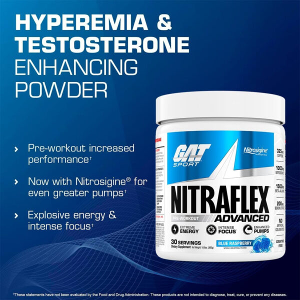 GAT SPORT Nitraflex Advanced Pre-Workout Powder, Increases Blood Flow, Boosts Strength and Energy, Improves Exercise Performance, Men & Women (Fruit Punch, 30 Servings)