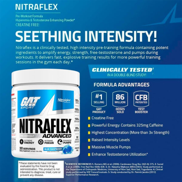 GAT SPORT Nitraflex Advanced Pre-Workout Powder, Increases Blood Flow, Boosts Strength and Energy, Improves Exercise Performance, Men & Women (Fruit Punch, 30 Servings)