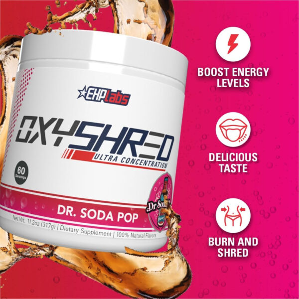 6895d3751b8c78dad713826c2e89ed7c3808613819e65467d4de2.jpg EHP Labs OxyShred Thermogenic Fat Burner - Pre-Workout Powder with L-Glutamine, Acetyl L-Carnitine, Metabolism Booster, Weight Loss, Appetite Control, Energy Drink, Dr. Soda Pop, 60 Servings