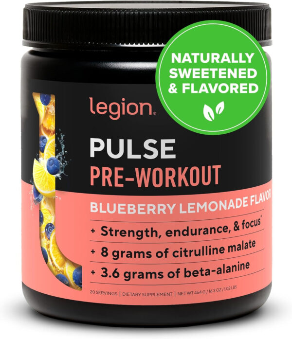 LEGION Pulse Pre Workout Supplement - All Natural Nitric Oxide Preworkout Drink to Boost Energy, Creatine Free, Naturally Sweetened, Beta Alanine, Citrulline, Alpha GPC (Fruit Punch)