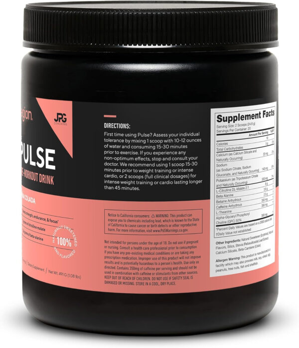 LEGION Pulse Pre Workout Supplement - All Natural Nitric Oxide Preworkout Drink to Boost Energy, Creatine Free, Naturally Sweetened, Beta Alanine, Citrulline, Alpha GPC (Fruit Punch)
