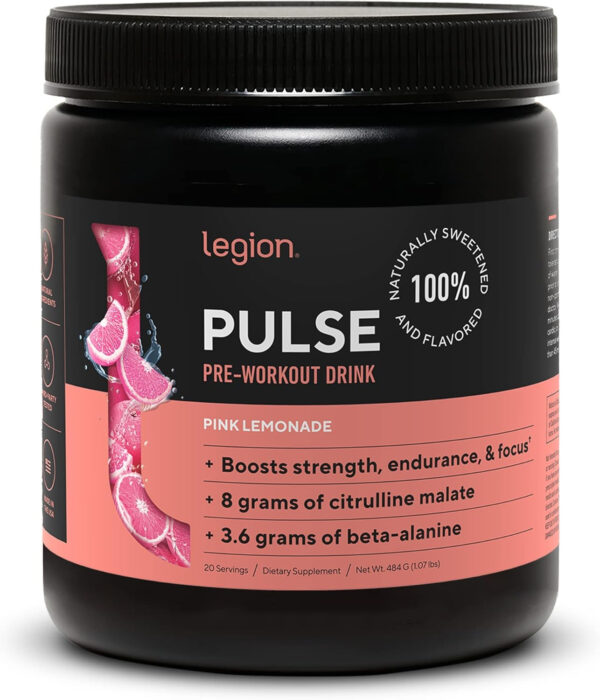 LEGION Pulse Pre Workout Supplement - All Natural Nitric Oxide Preworkout Drink to Boost Energy, Creatine Free, Naturally Sweetened, Beta Alanine, Citrulline, Alpha GPC (Fruit Punch)