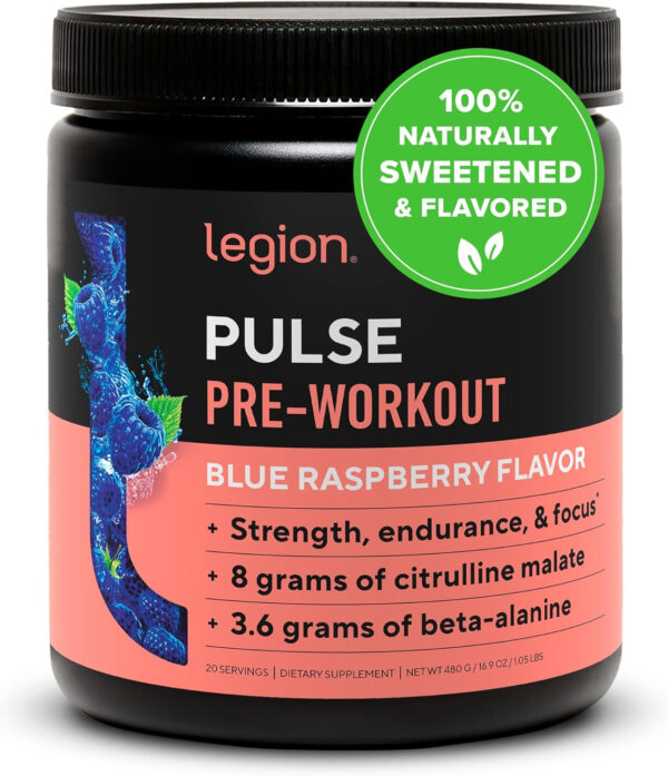 LEGION Pulse Pre Workout Supplement - All Natural Nitric Oxide Preworkout Drink to Boost Energy, Creatine Free, Naturally Sweetened, Beta Alanine, Citrulline, Alpha GPC (Fruit Punch)