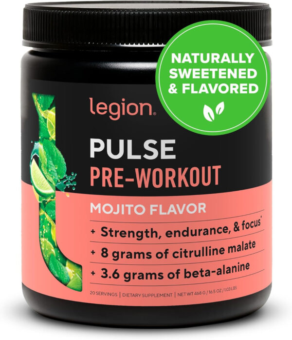 LEGION Pulse Pre Workout Supplement - All Natural Nitric Oxide Preworkout Drink to Boost Energy, Creatine Free, Naturally Sweetened, Beta Alanine, Citrulline, Alpha GPC (Fruit Punch)