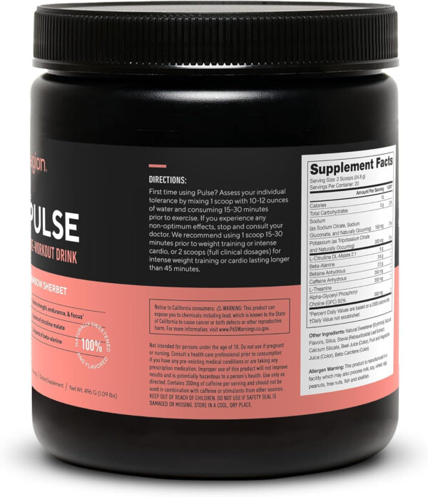 LEGION Pulse Pre Workout Supplement - All Natural Nitric Oxide Preworkout Drink to Boost Energy, Creatine Free, Naturally Sweetened, Beta Alanine, Citrulline, Alpha GPC (Fruit Punch)