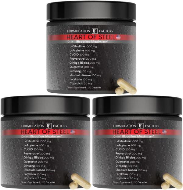 6895d62208b240bb33a664ed8ac565ffff9f958d46994c8c487d8.jpg Heart of Steel: 10-in-1 Metabolic Maximizer Nitric Oxide Supplement, Blood Pressure Support, L Arginine, L Citrulline Natural Pre-Workout: Energy Management 120 Count