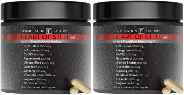 6895d628053055a303e82ea9775a1c701806846fb571398ab5329.jpg Heart of Steel: 10-in-1 Metabolic Maximizer Nitric Oxide Supplement, Blood Pressure Support, L Arginine, L Citrulline Natural Pre-Workout: Energy Management 120 Count