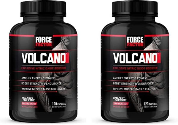 Force Factor Volcano Pre Workout Nitric Oxide Booster Supplement for Men with Creatine and L-Citrulline to Boost and Energy, Help Build Muscle, Better Pump and Workout, 120 Capsules