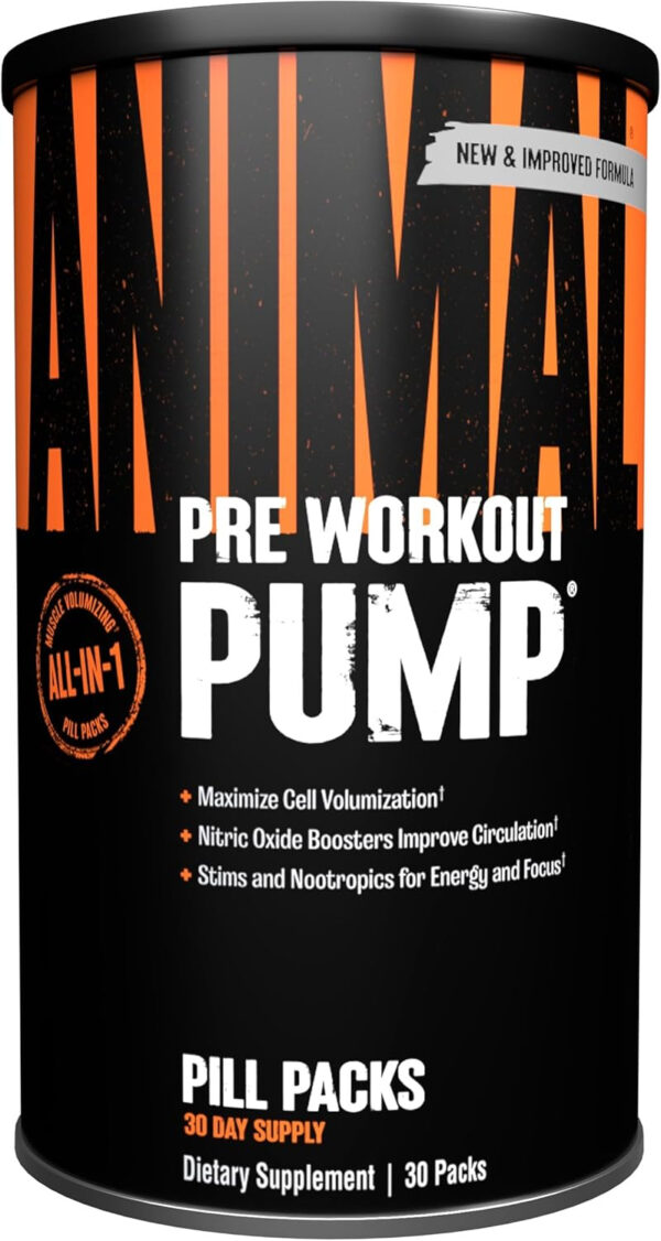 Animal Pump Pre-Workout Supplement – for Energy, Focus and Muscle Volumizing, with Nitric Oxide Boosters Including Stims and Nootropics, Creatine, and Ultimate Pump Enhancer, 30 Packs