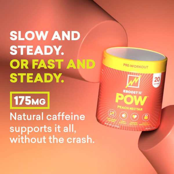 EBOOST POW Natural Pre Workout Powder - 20 Servings, Peach Nectar - Preworkout Energy Booster Gym Supplement Drink Mix for Men and Women - Performance, Joint Mobility Support - Gluten-Free