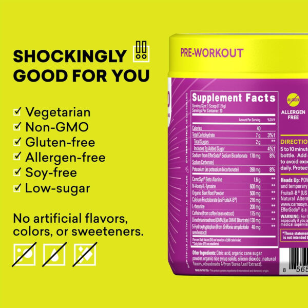 EBOOST POW Natural Pre Workout Powder - 20 Servings, Peach Nectar - Preworkout Energy Booster Gym Supplement Drink Mix for Men and Women - Performance, Joint Mobility Support - Gluten-Free