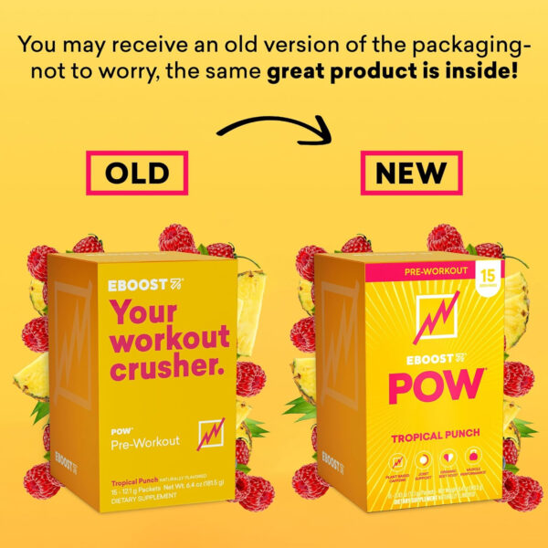 EBOOST POW Natural Pre Workout Powder - 20 Servings, Peach Nectar - Preworkout Energy Booster Gym Supplement Drink Mix for Men and Women - Performance, Joint Mobility Support - Gluten-Free