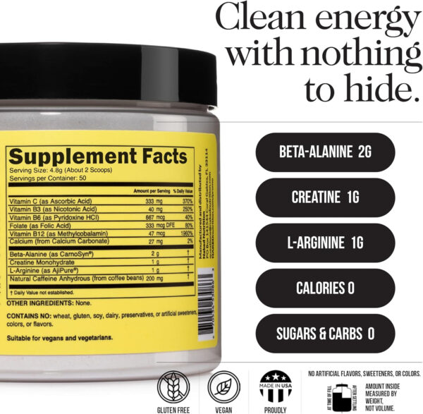 NAKED Citrus Energy - Citrus Flavored Clean Pre Workout Supplement for Men and Women, Vegan Friendly, No Added Sweeteners, Colors Or Flavors - 30 Servings