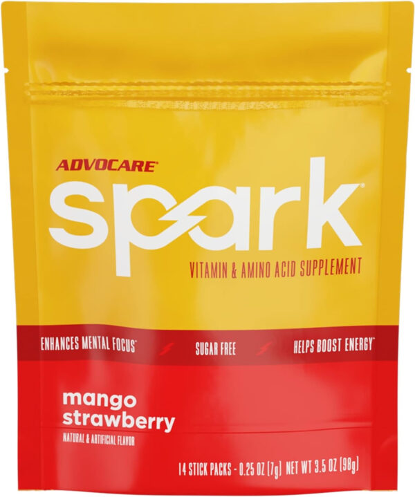 AdvoCare Spark Vitamin & Amino Acid Supplement - Focus & Energy Drink Powder Mix with Vitamin A, B-6, C & E - Also Includes L-Carnitine & L-Tyrosine - Mango Strawberry, 14 Stick Packs