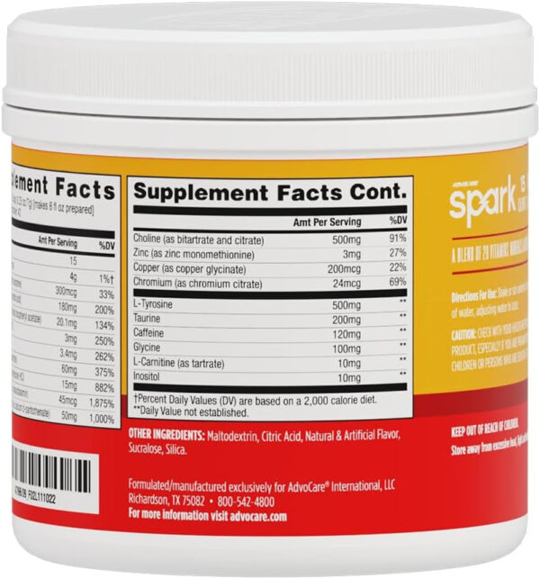AdvoCare Spark Vitamin & Amino Acid Supplement - Focus & Energy Drink Powder Mix with Vitamin A, B-6, C & E - Also Includes L-Carnitine & L-Tyrosine - Mango Strawberry, 14 Stick Packs