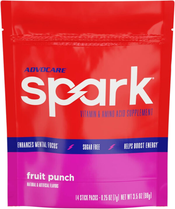 AdvoCare Spark Vitamin & Amino Acid Supplement - Focus & Energy Drink Powder Mix with Vitamin A, B-6, C & E - Also Includes L-Carnitine & L-Tyrosine - Mango Strawberry, 14 Stick Packs