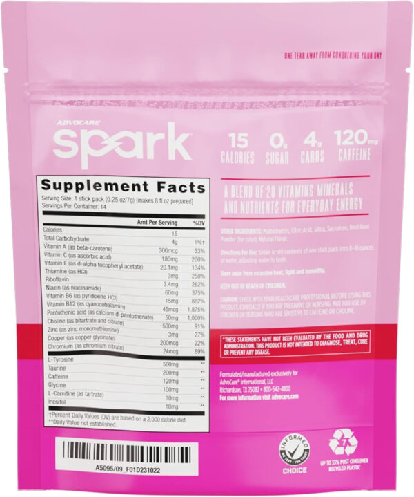 AdvoCare Spark Vitamin & Amino Acid Supplement - Focus & Energy Drink Powder Mix with Vitamin A, B-6, C & E - Also Includes L-Carnitine & L-Tyrosine - Mango Strawberry, 14 Stick Packs